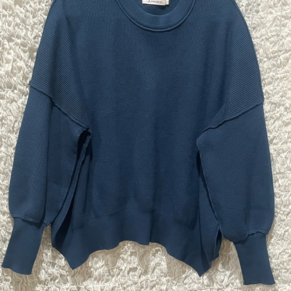 ANRABESS Blue CREWNECK COZY PULL ON Knit SWEATER WOMEN SIZE L - Picture 4 of 9